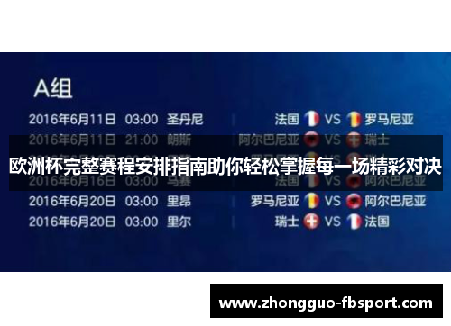 欧洲杯完整赛程安排指南助你轻松掌握每一场精彩对决